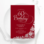 Convite Simples Elegante 60º aniversário Rosas Red Silver<br><div class="desc">Simples e elegante 60º convite de aniversário em vermelho e prata. Design clássico com rosas, folha prateada falsa e letra de script de tipografia. A Trendy convida o cartão perfeito para uma festa de na moda. Personalize com seus próprios detalhes. Pode ser personalizado para qualquer idade. Impressos convites Zazzle ou...</div>