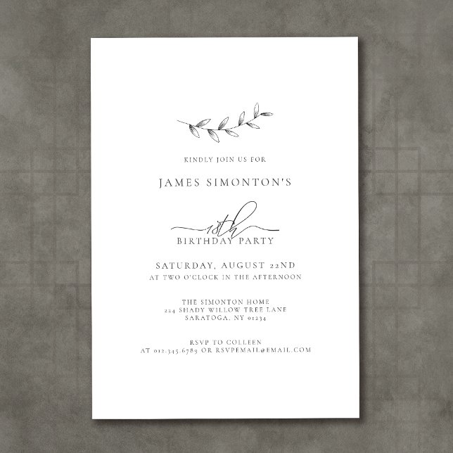 Convite Simples Elegante Botânico 18º Aniversário (Criador carregado)