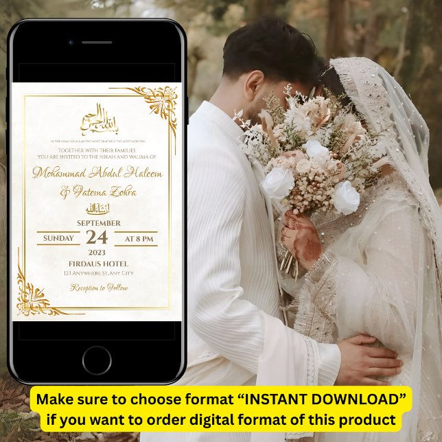 Convite Simples Elegante Branco Nikah Walima (Criador carregado)