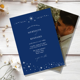 Convite Simples Elegante Casamento Celestial Azul Marinho