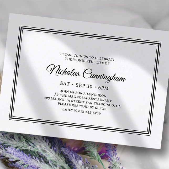 Convite Simples Elegante Clássico do Funeral Memorial (Criador carregado)