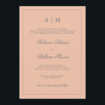 Convite Simples Elegante De Casamento Cor-de-Rosa<br><div class="desc">Este convite para o casamento de na moda apresenta um tom de tendência de cor-de-rosa pincelado e um quadro e texto de cinza. Você pode personalizar o topo com suas iniciais.</div>