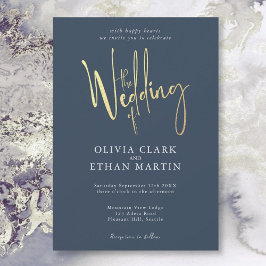 Convite Simples Elegante Dourado Elegante Azul mar