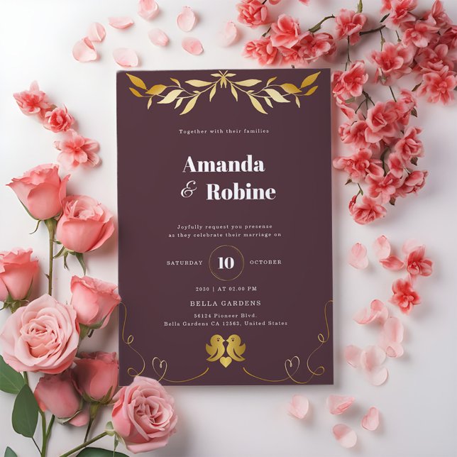 Convite Simples Elegante Dourado para Casamento de (Criador carregado)
