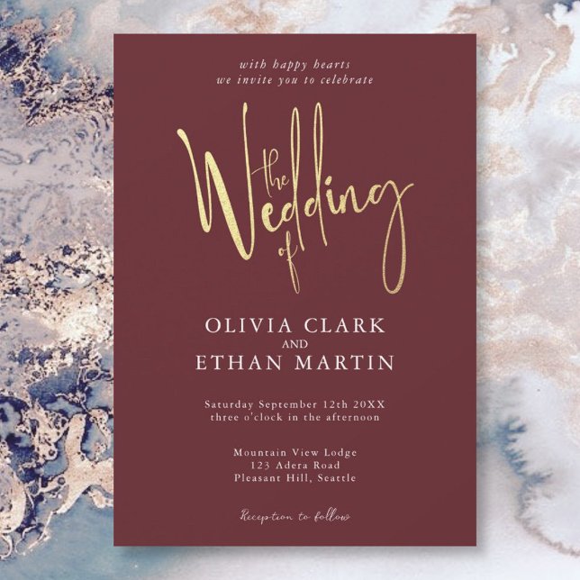 Convite Simples Elegante Elegante Dourado Burgundy (Criador carregado)