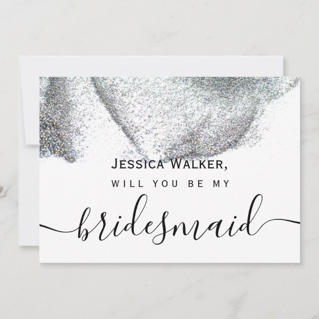 Convite Simples Elegante Esética Glitter minha madrinha (Frente)