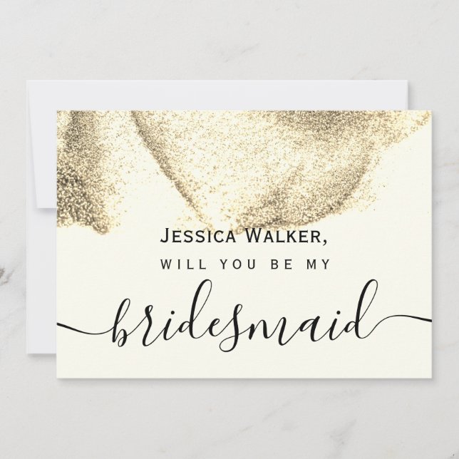 Convite Simples Elegante Estético Brilho minha dama de hon (Frente)