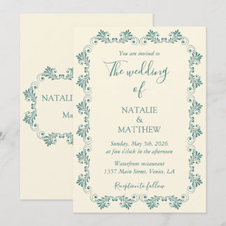Convite Simples, Elegante, Minimalista, Ornamento Damask