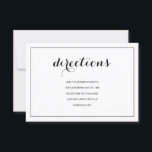Convite Simples Elegante Modern Wedding Directions Card<br><div class="desc">Simples Elegante Moderno Cartão de Direções de Casamento. Perfeito para qualquer casamento. Uma fonte de script elegante emparelhada com fonte de texto simples. Mostrado em preto e branco, mas pode ser personalizado para as cores do seu casamento para o texto e fundo. Adicione qualquer outro gráfico, foto ou monograma para...</div>