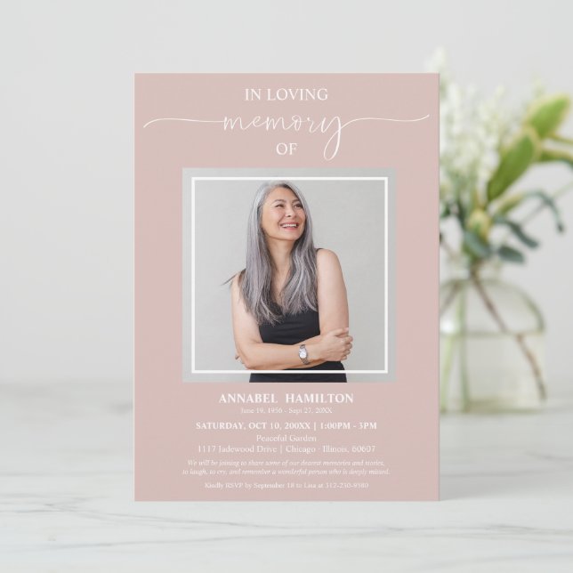 Convite Simples Elegante No Amor Memória Foto Funeral Invi (Em pé/Frente)