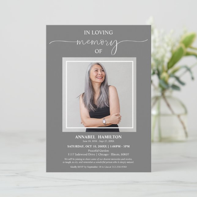 Convite Simples Elegante No Amor Memória Foto Funeral Invi (Em pé/Frente)