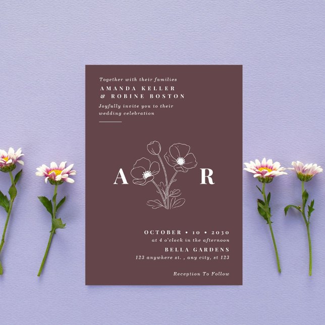 Convite Simples Elegante Para Casamento De Flores  (Criador carregado)