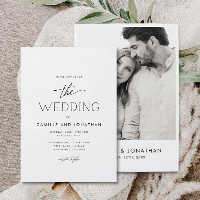 Convite Simples Elegante Para Casamento De Fotos (Simple Modern Photo Wedding Invite)