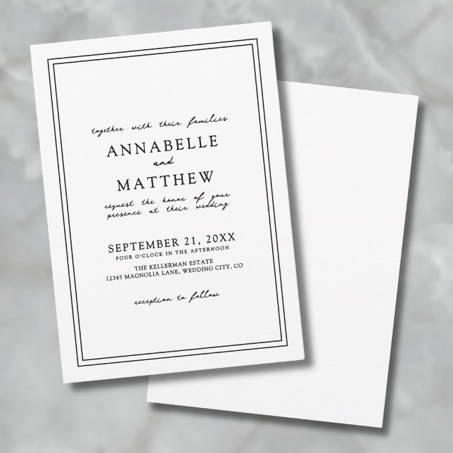 Convite Simples Elegante Preto Branco Minimalista Casament (Simple Chic Black White Elegant Minimalist Wedding Invitation )