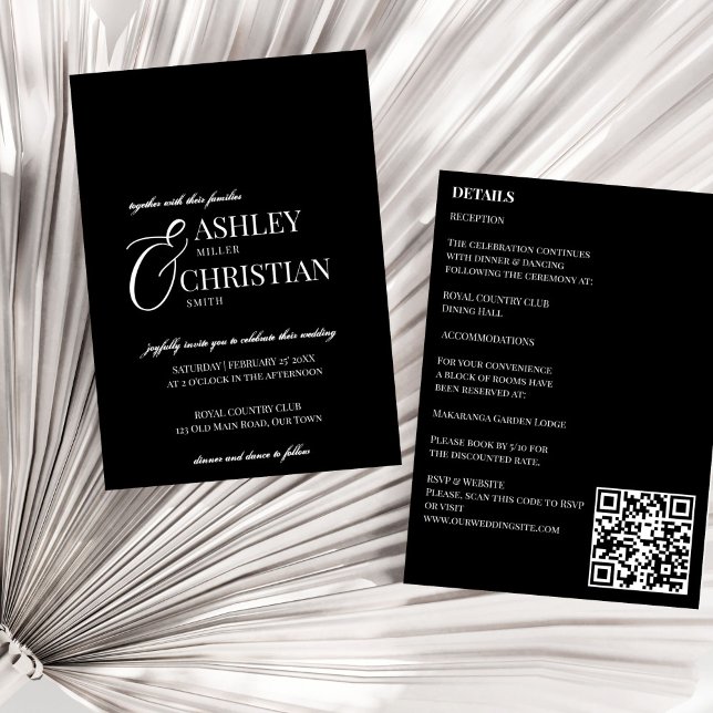 Convite Simples elegante preto e branco, tudo em um casame (Black and white elegant simple minimalist all in one wedding invitation template instant download)