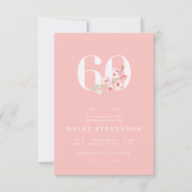 Convite Simples Elegante Rosa Bege Floral Aniversário de 6 (Frente)