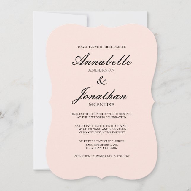 Convite Simples Elegante Tipografia Blush Invitation (Frente)