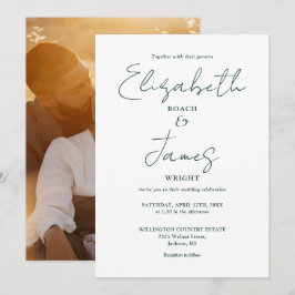 Convite Simples Elegante Verde Esmeralda Script Foto Casam