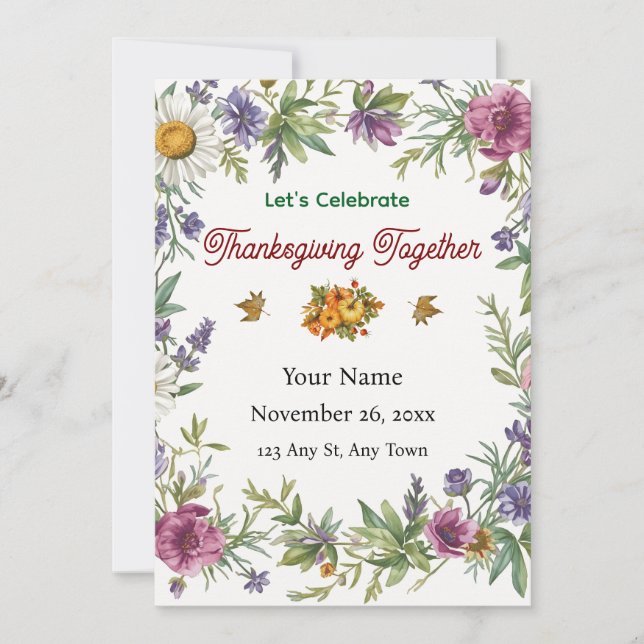 Convite Simples Elegantes Flores Enquadradas Amigosgiving (Frente)