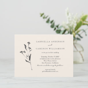 Convite Simples Elegantes Flores Marfim Preto Desenho Casa