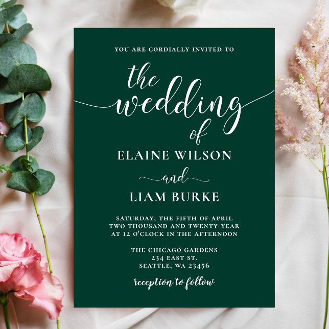 Convite Simples Emerald Green Casamento (Criador carregado)