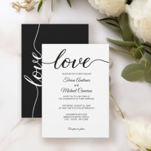 Simples Escrito Chic Love Casamento Branco Negro