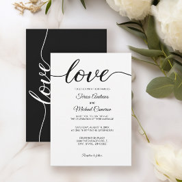 Convite Simples Escrito Chic Love Casamento Branco Negro