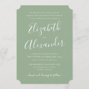 Convite Simples Escrito Elegante Sage Casamento Verde