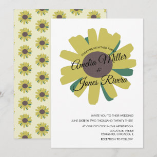 Convite Simples Escritura de Girassol Verde Amarelo Casame