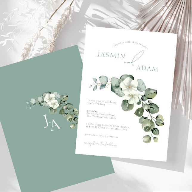 Convite Simples Eucalyptus Deixa Casamento Foliar Verde (Simple Eucalyptus Leaves Greenery Foliage Wedding Invitation)