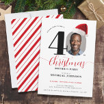 Convite Simples Festa de aniversário de 40 anos de Natal M<br><div class="desc">Simples Convite de festas de Natal Moderno. Celebre um aniversário de Natal em estilo com este design de convite festivo! Apresentando uma paleta de cores vermelha e branca clássica, uma ilustração lúdica de chapéu de Papai Noel e espaço para uma foto, este convite combina alegria de feriado com entusiasmo de...</div>