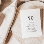 Convite Simples Festa de aniversário mínima 50ª<br><div class="desc">Este simples convite de aniversário minimalista 50º é perfeito para uma festa de aniversário moderna. O design simples e elegante apresenta a tipografia de scripts clássicos e ricos em preto e branco.</div>