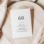Convite Simples Festa de aniversário mínima 60ª<br><div class="desc">Este simples convite de aniversário minimalista 60º é perfeito para uma festa de aniversário moderna. O design simples e elegante apresenta a tipografia de scripts clássicos e ricos em preto e branco.</div>