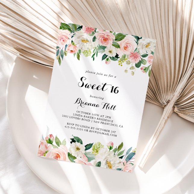 Convite Simples Festa de aniversário Verde Floral 16 (Criador carregado)
