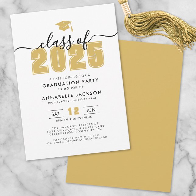 Convite Simples Festa de formatura Dourada moderna (Simple Modern Gold Graduation Party Invitation)