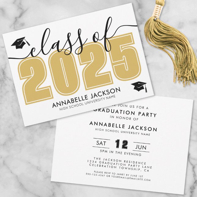Convite Simples Festa de formatura Preta E Dourada (Simple Black And Gold Graduation Party Invitation)