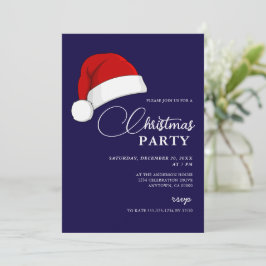Convite Simples Festa de Natal Azul com Script de Santa Ha