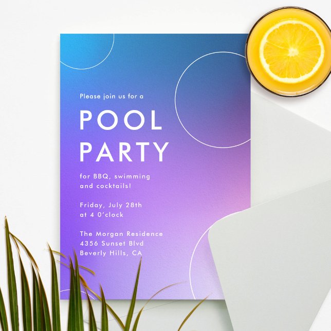 Convite Simples Festa de Piscina de Verão Moderno para Adu (Modern and simple pool party invitation for adults)