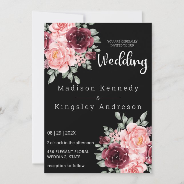 Convite Simples Floral Espetacularmente Elegante Luxuoso (Frente)