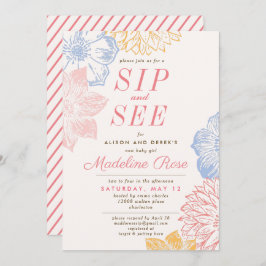 Convite Simples Floral Pink Girl Sip and See Chá de fralda