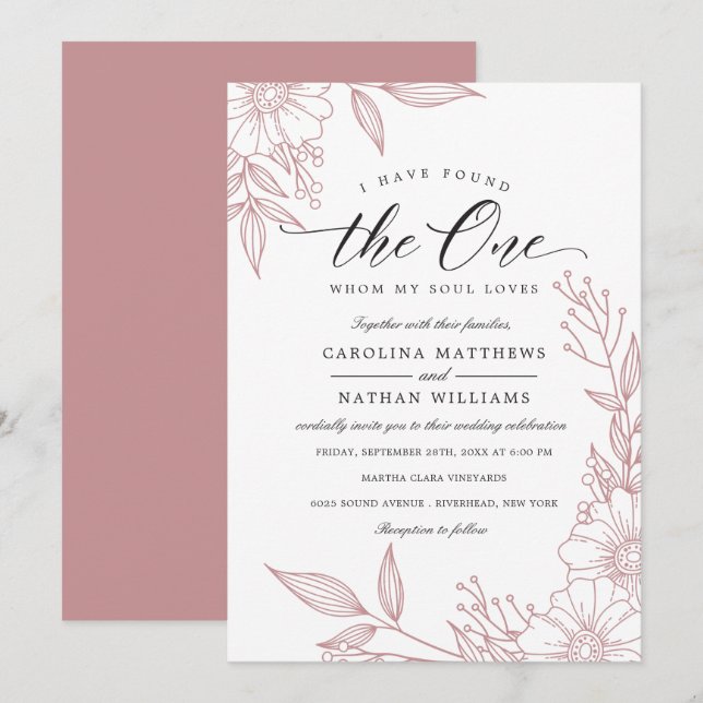 Convite Simples Floral Que Encontrei | Blush Wedding (Frente/Verso)