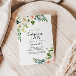 Convite Simples Foliage Green Foliage Party<br><div class="desc">Este simples convite de festas de surpresa floral verde é perfeito para um aniversário tropical,  aposentadoria ou qualquer festa surpresa. A design apresenta rosas brancos,  cor-de-rosa e pincéis pintados à mão,  embutidos em folhagem verde,  inspiradora beleza artística.</div>