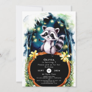 Convite Simples Forest Raccoon Birthday