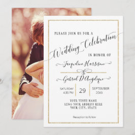 Convite Simples Foto de Casamento com Letra Cursiva Minima