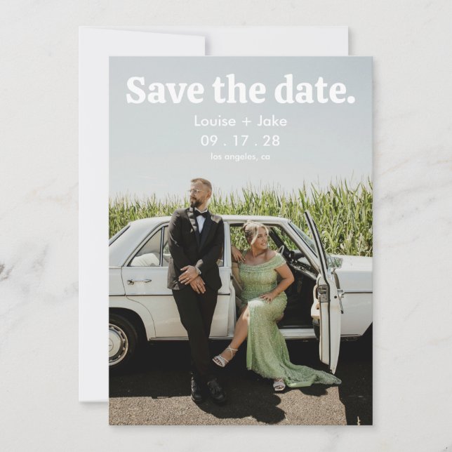 Convite Simples Foto de Casamento RetroMinimalista Save th (Frente)