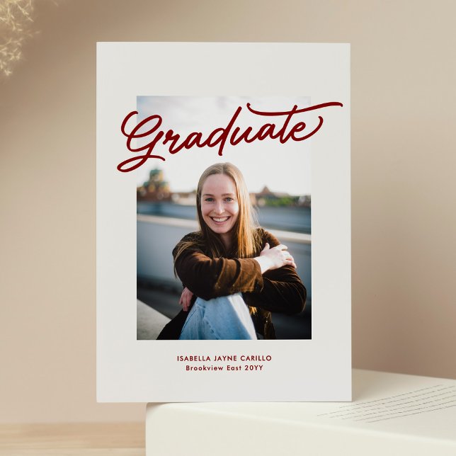 Convite Simples foto de graduação vermelha moderna de grad (Criador carregado)