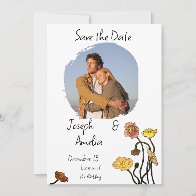 Convite Simples Foto de Papoula Casamento Save the Date (Frente)