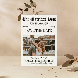 Convite Simples Foto Personalizada de Jornal Save the Date
