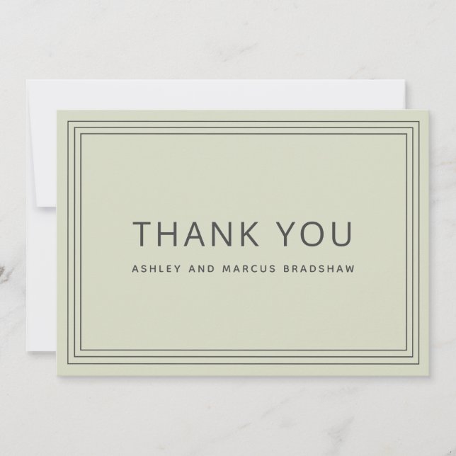 Convite Simples Frame Sage Casamento Verde Obrigado (Frente)