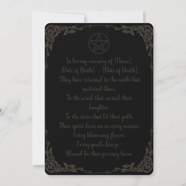 Convite Simples Funeral Pagan Marrom e Preto (Verso)
